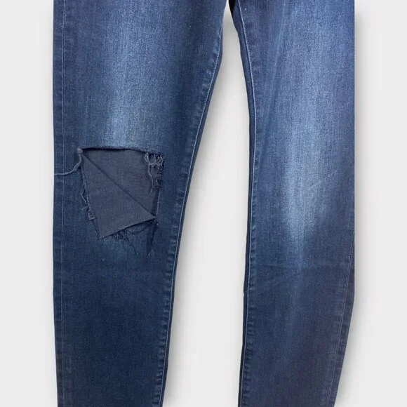 NWT 7 For All Mankind Easy Slim Dark Distressed  with Open Knee Jeans,  Size 28 - Picture 4 of 13